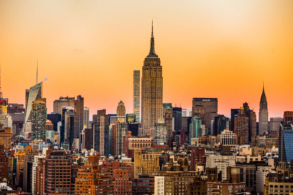Manhattan and the Empire State Building at sunset